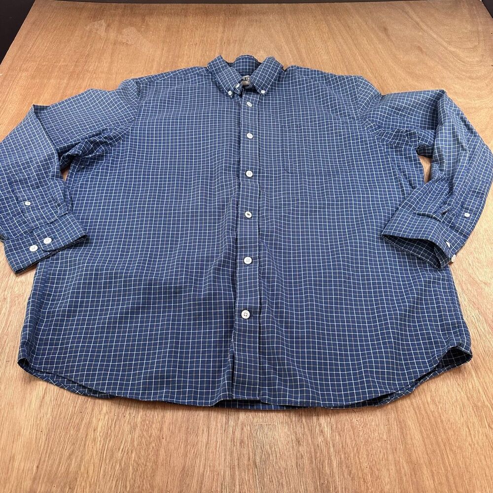 Duluth Trading Co Button Down Shirt XL Blue Check Long Sleeve Cotton